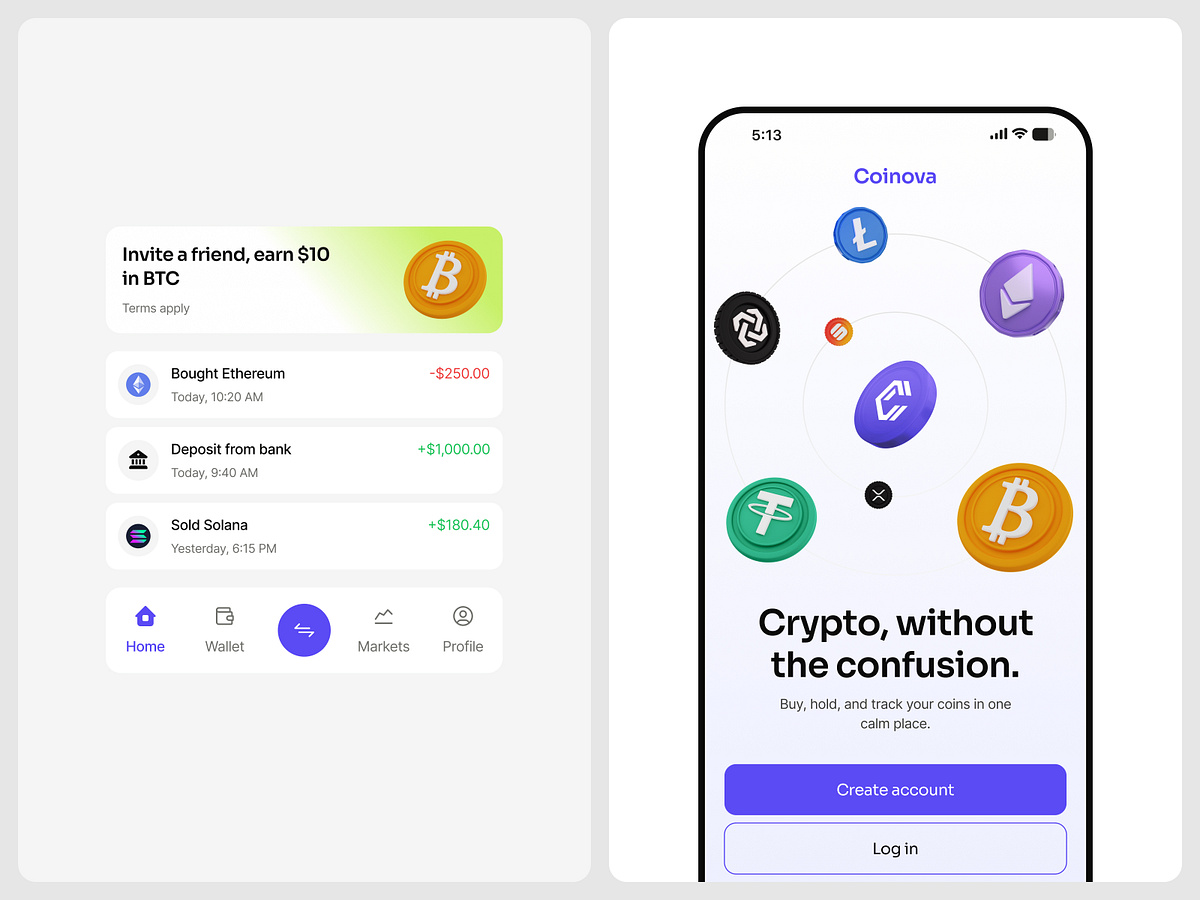 Crypto Wallet Mobile App Design – Coinova Image 1