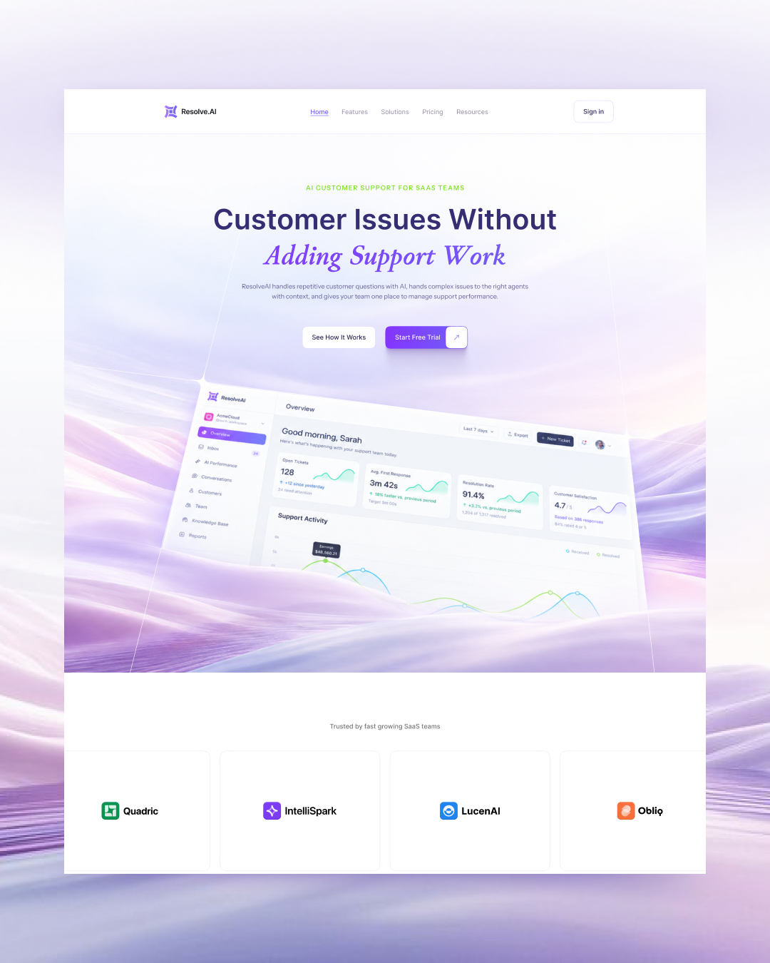 ✨ResolveAI — AI Customer Support SaaS Dashboard & Website Image 0