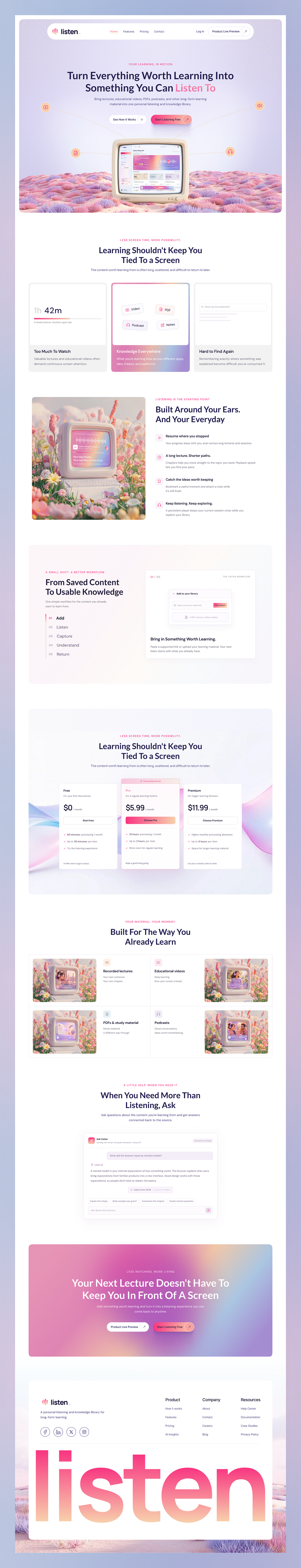 Listen - SaaS Website for an Audio-First Learning Platform Image 0