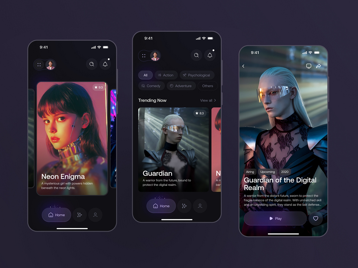 Cinematic Streaming App UI – Dark Mode