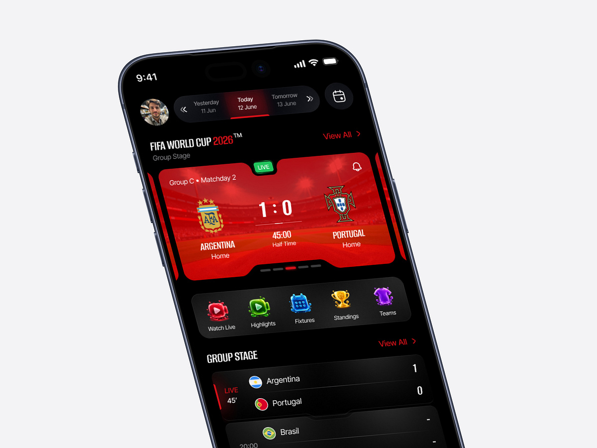 Live Football Watch Mobile App | Fifa 2026 | UI/UX Design Image 0