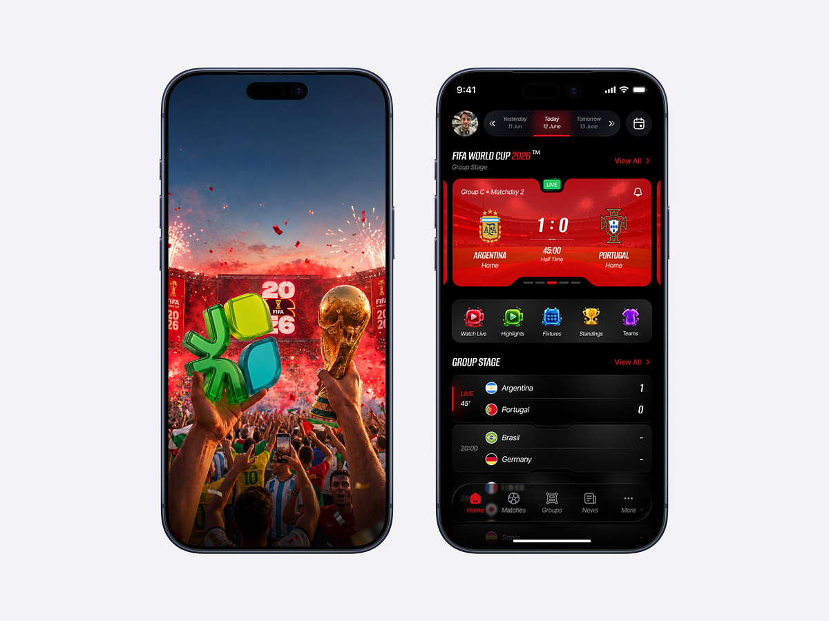 Live Football Watch Mobile App | Fifa 2026 | UI/UX Design Image 1