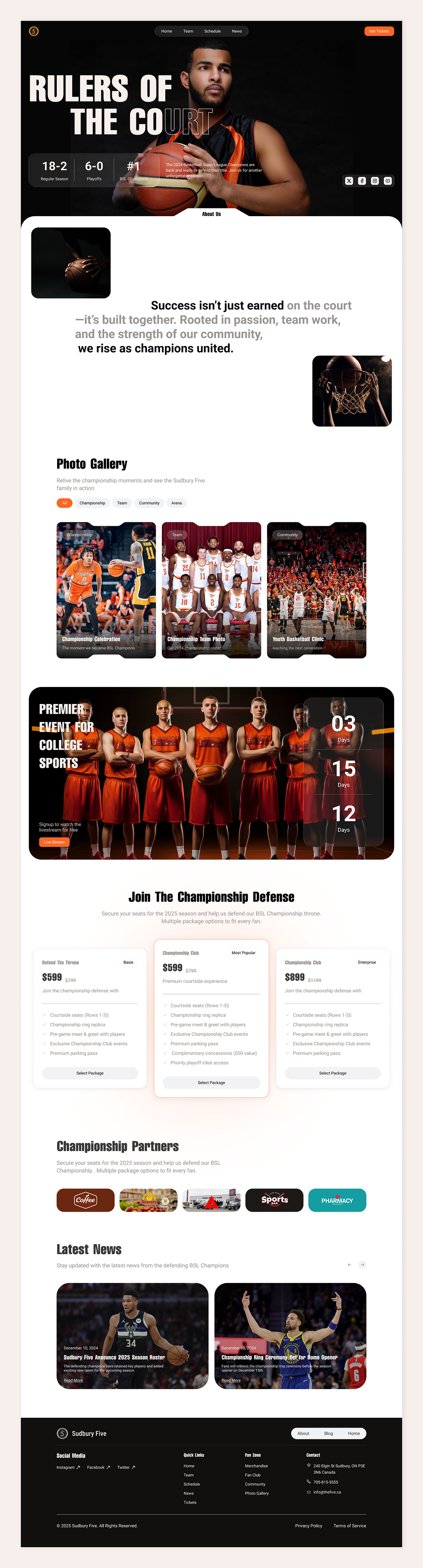 Basketball Team Website — Championship Sports Web Design Image 0