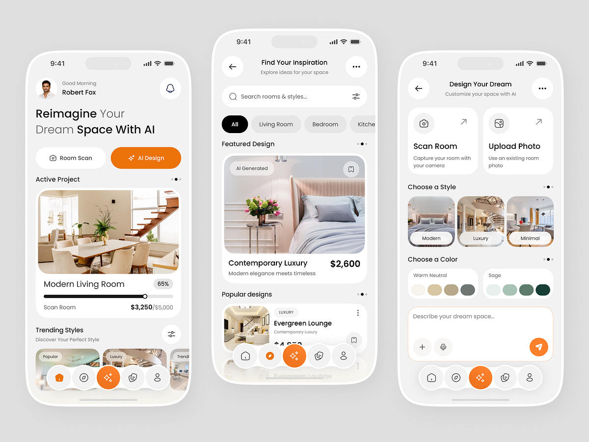 AI Interior Design App UI/UX – Smart Home & Room Design