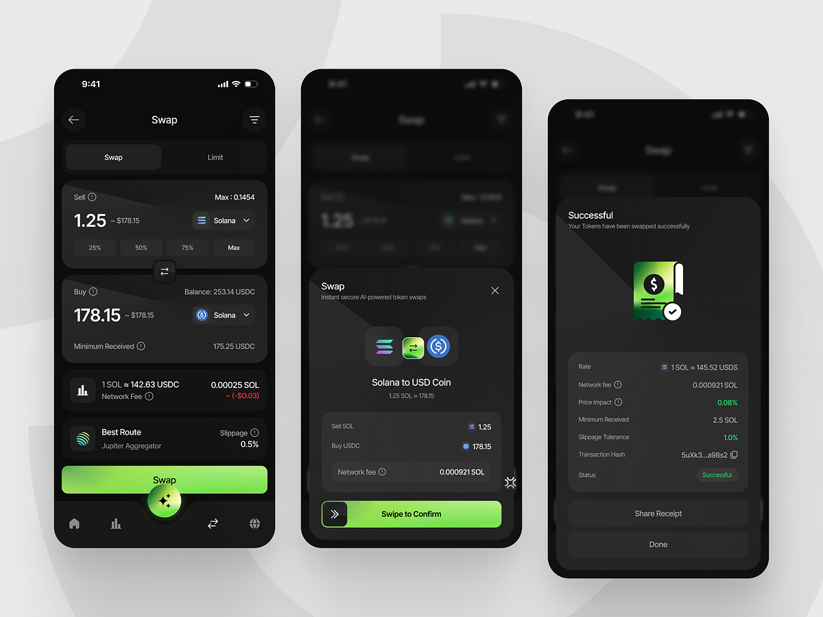 Solana Crypto Wallet — Swap & Web3 Finance App UI/UX