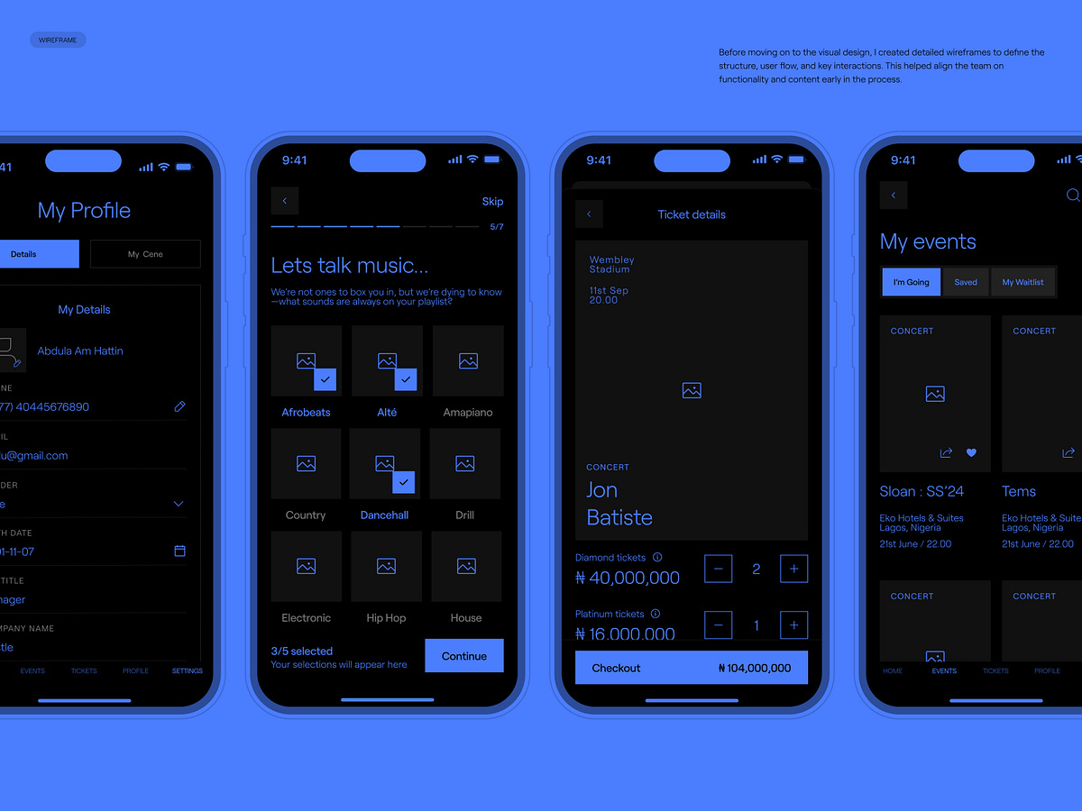 Wireframe UX/UI Concept – Ticket Booking Aplication Design