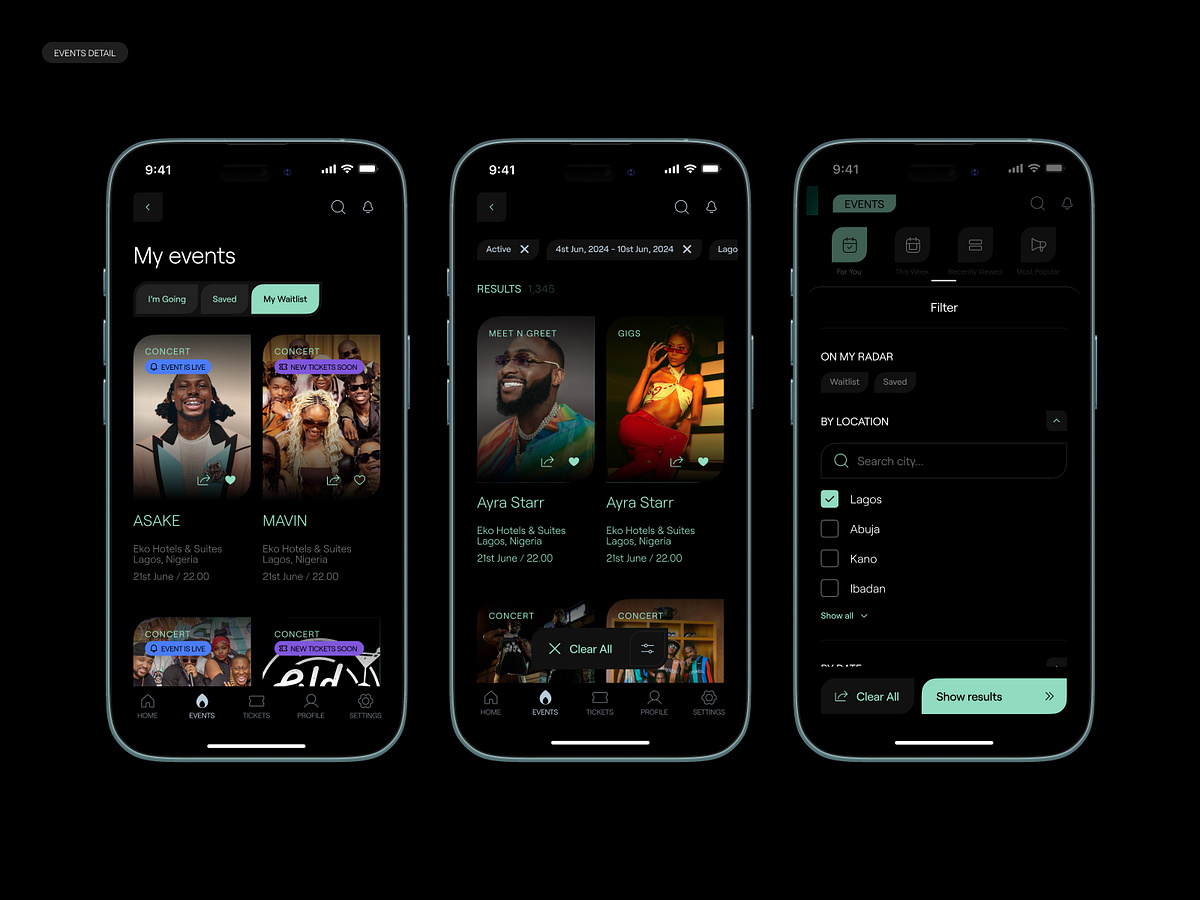 Event / Filter UX/UI Concept – Ticket Booking Application Design
