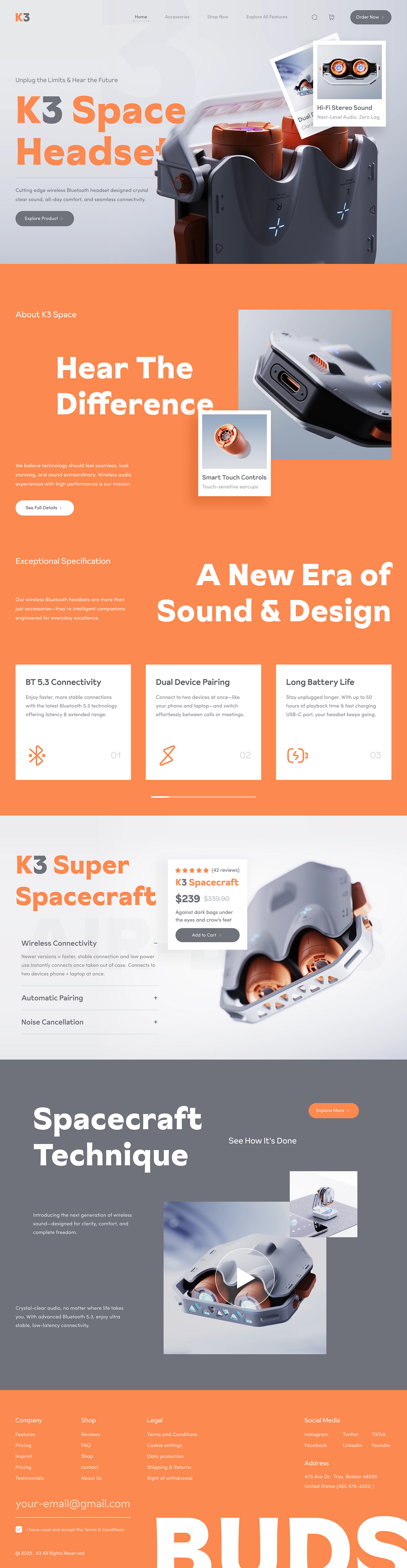 Air Buds :  K3 Wireless Bluetooth Headset Website Design Image 6