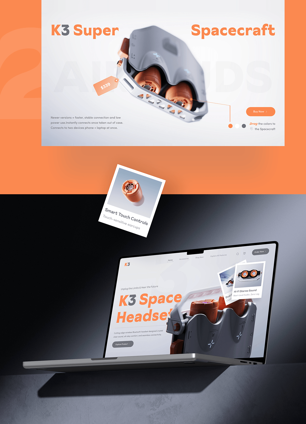 Air Buds : K3 Wireless Bluetooth Headset Website Design Image 1