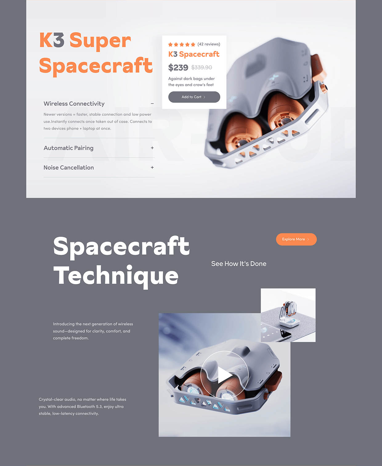Air Buds : K3 Wireless Bluetooth Headset Website Design Image 3