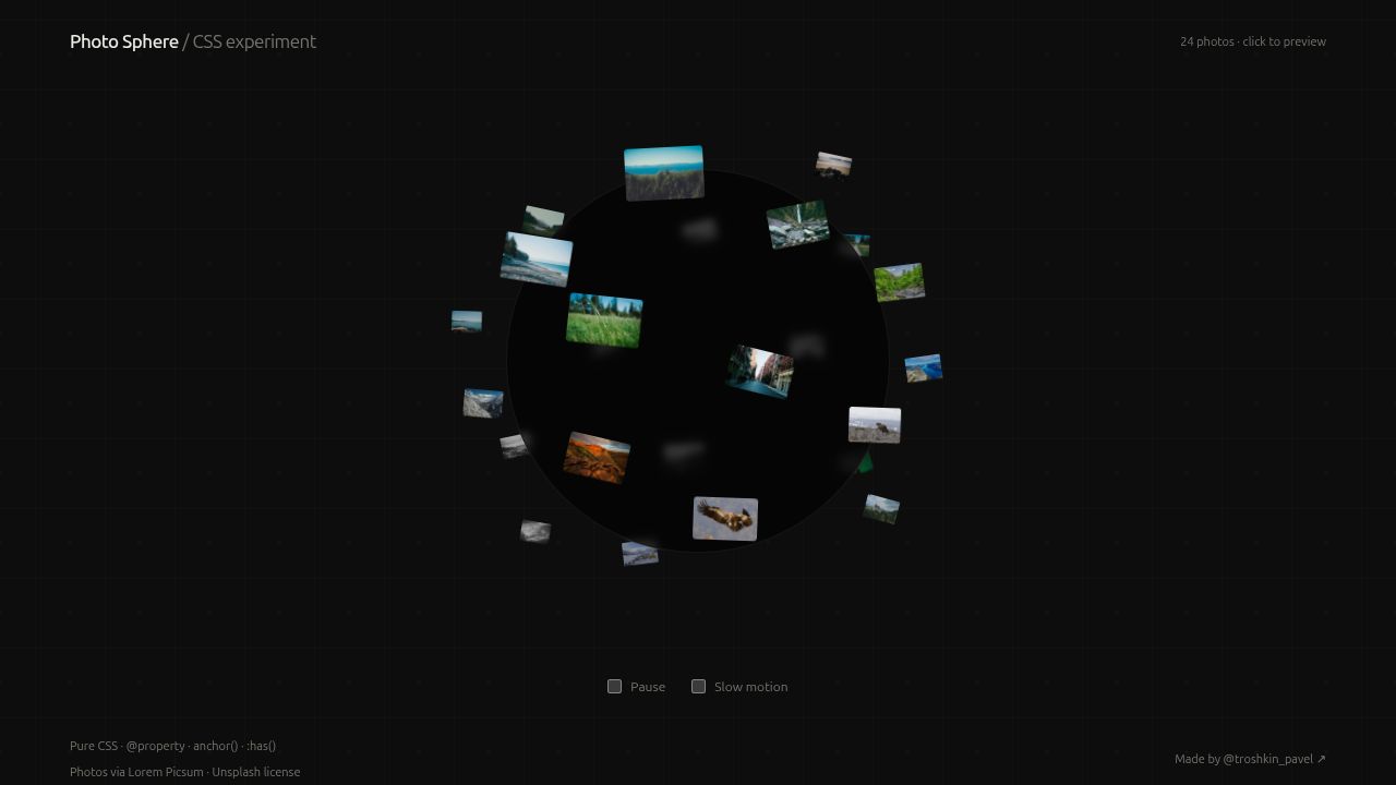 Photo Sphere — Pure CSS 3D Gallery
