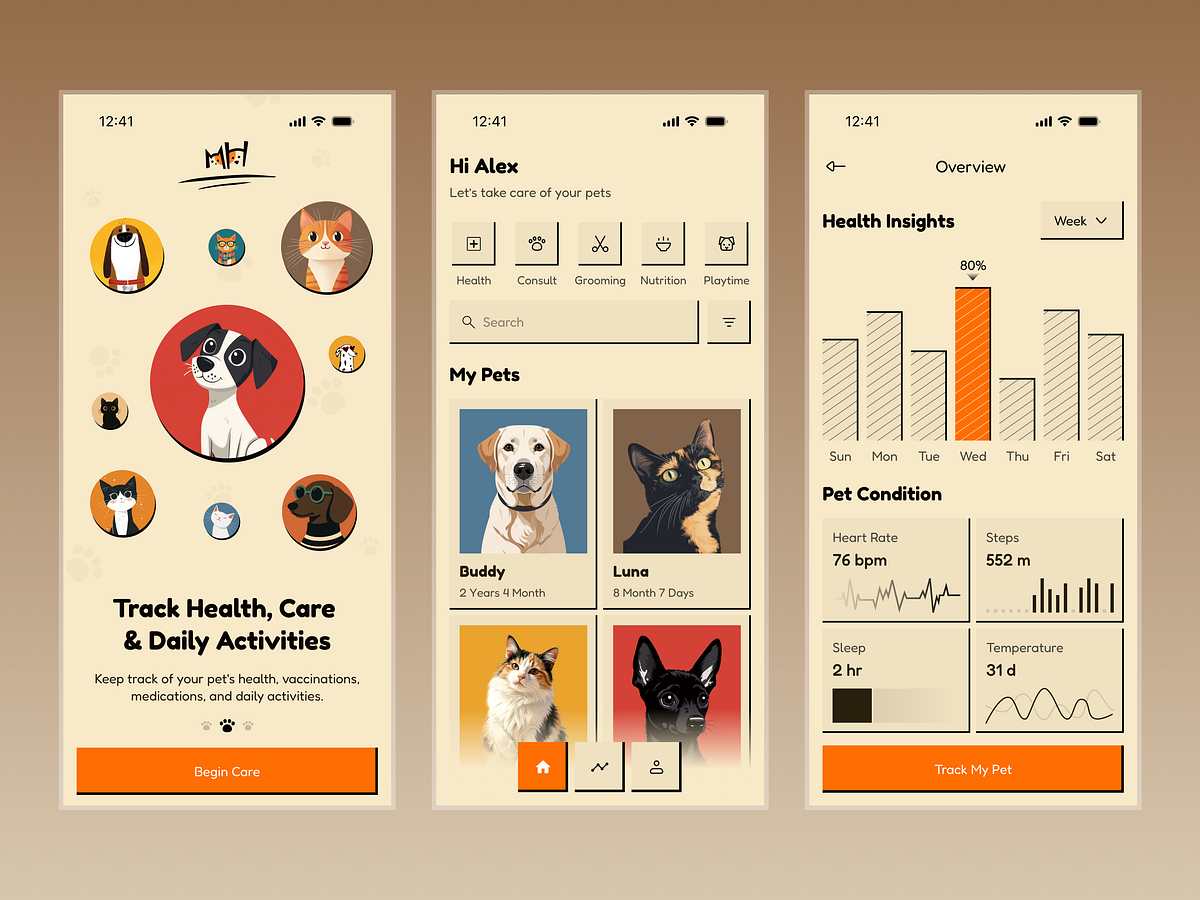 Pet Wellness Tracker App UI - Smart Health & Care Companion