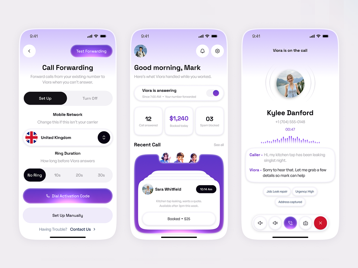AI Receptionist & Call Assistant App UI