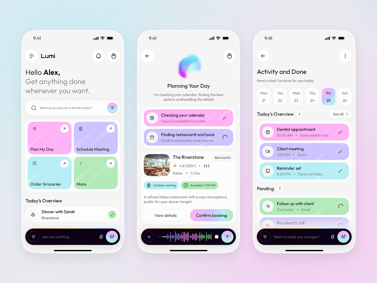 AI Personal Assistant & Life Admin App UI
