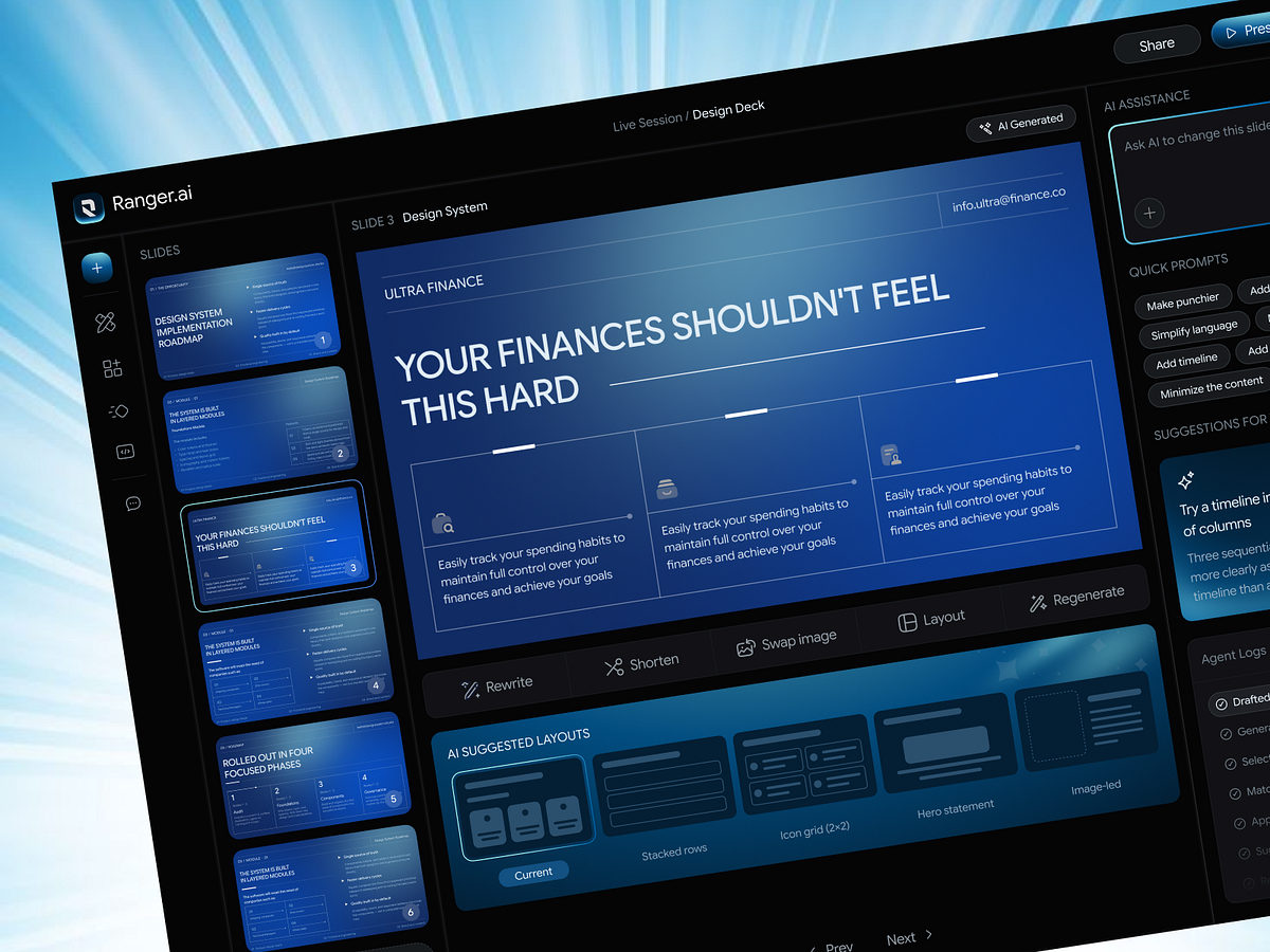 AI Presentation Maker & Slide Design SaaS Web App | Ranger AI Image 0