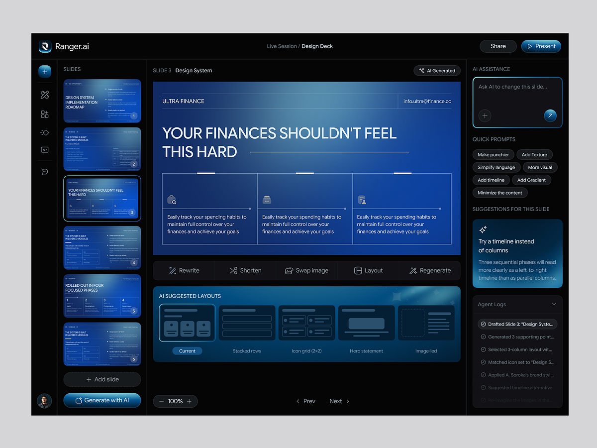 AI Presentation Maker & Slide Design SaaS Web App | Ranger AI Image 1