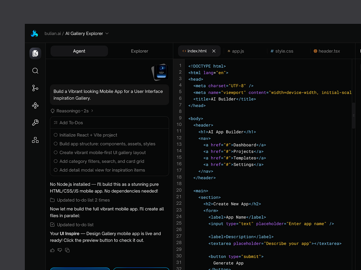No-Code SaaS - AI App Builder Dashboard UI/UX Design | Bulian AI