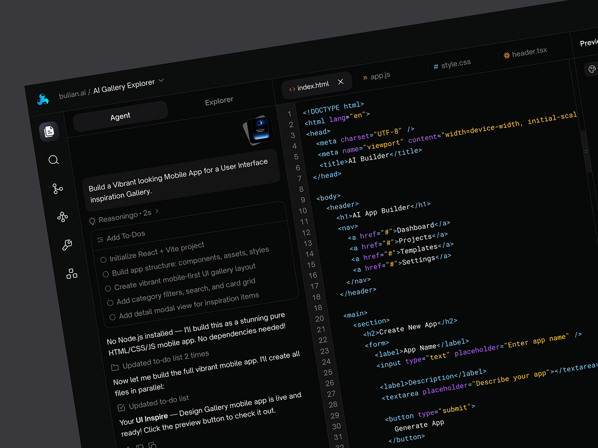 No-Code SaaS - AI App Builder Dashboard UI/UX Design | Bulian AI Image 0