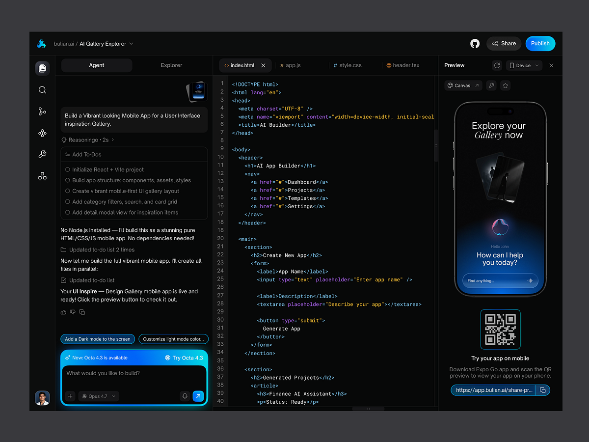 No-Code SaaS - AI App Builder Dashboard UI/UX Design | Bulian AI Image 1