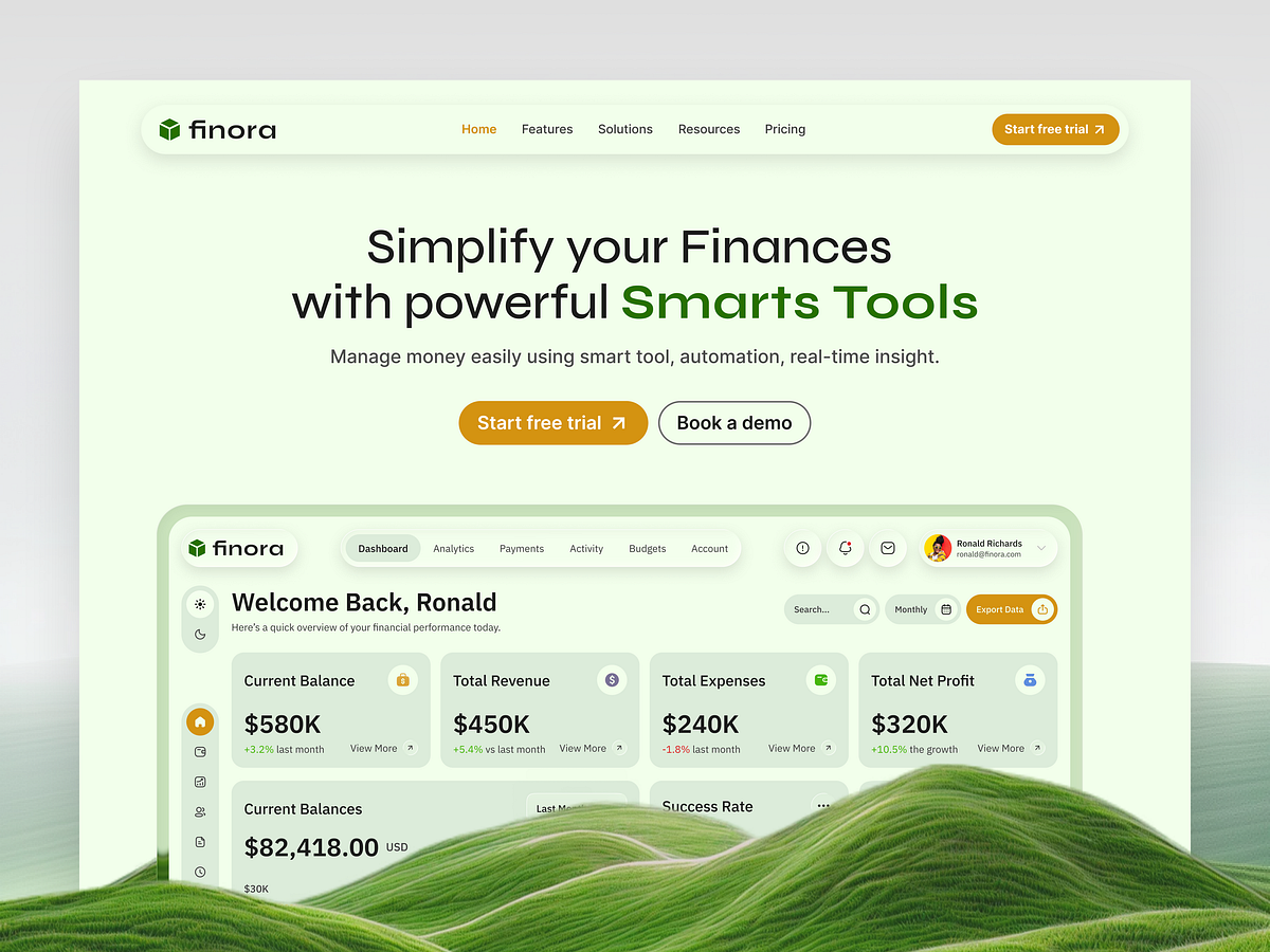 Finora — Finance SaaS Landing Page