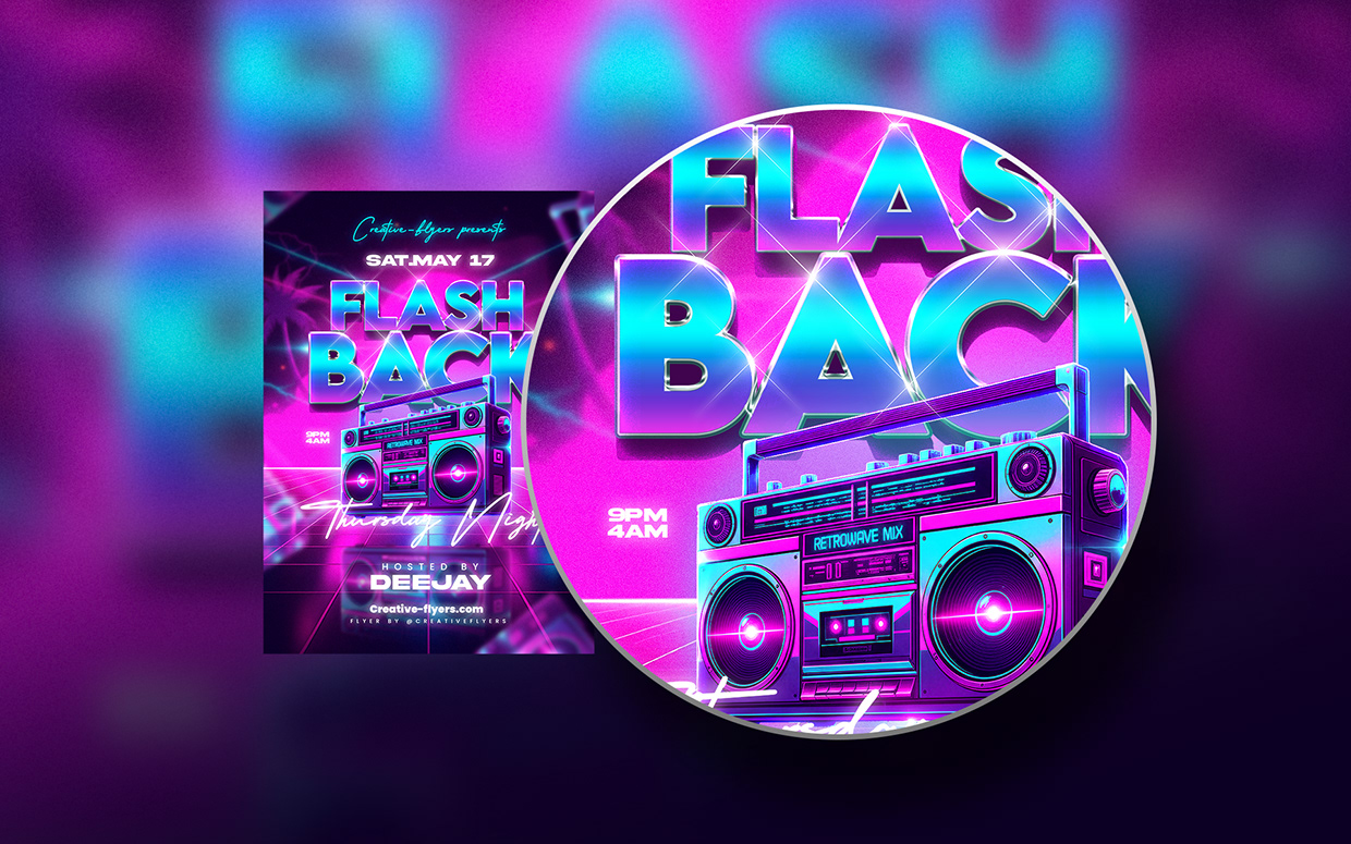 Retro Flashback – 80s Neon Synthwave Flyer Image 0