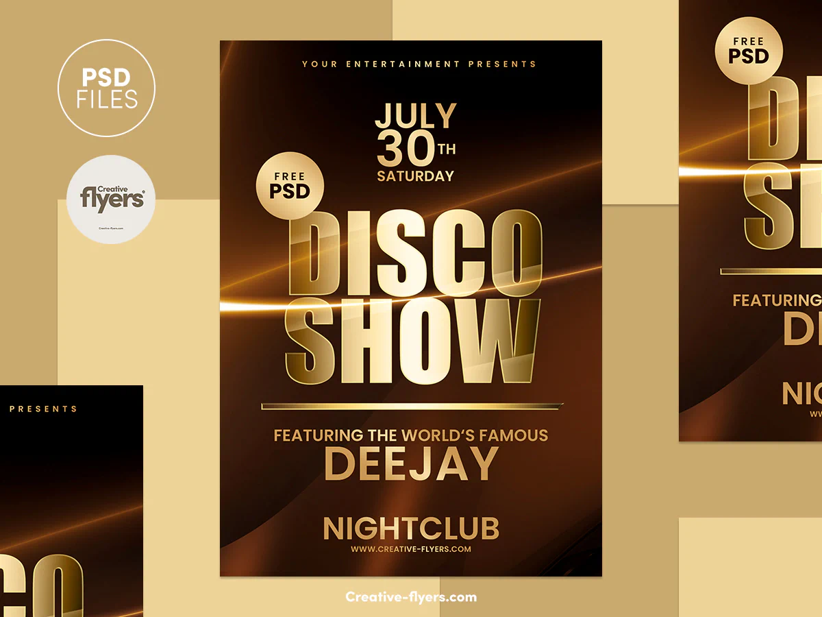 Free Gold Disco Night PSD Template to Download