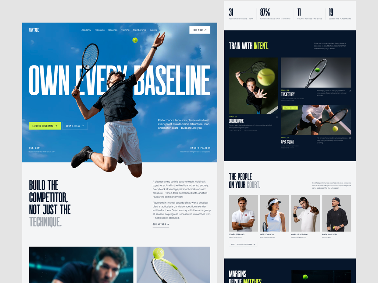 VANTAGE - Tennis Website UIUX Design Image 2