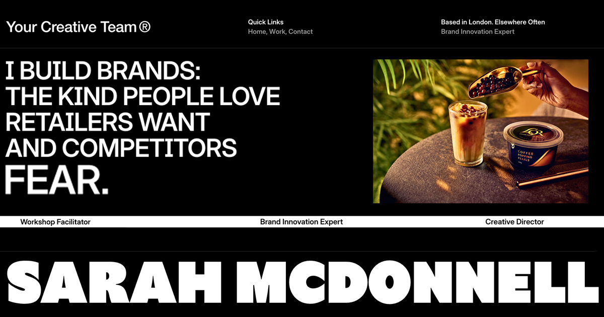 Sarah McDonnell® | Brand Innovation Portfolio with Bold TypographyBuilt in Framer