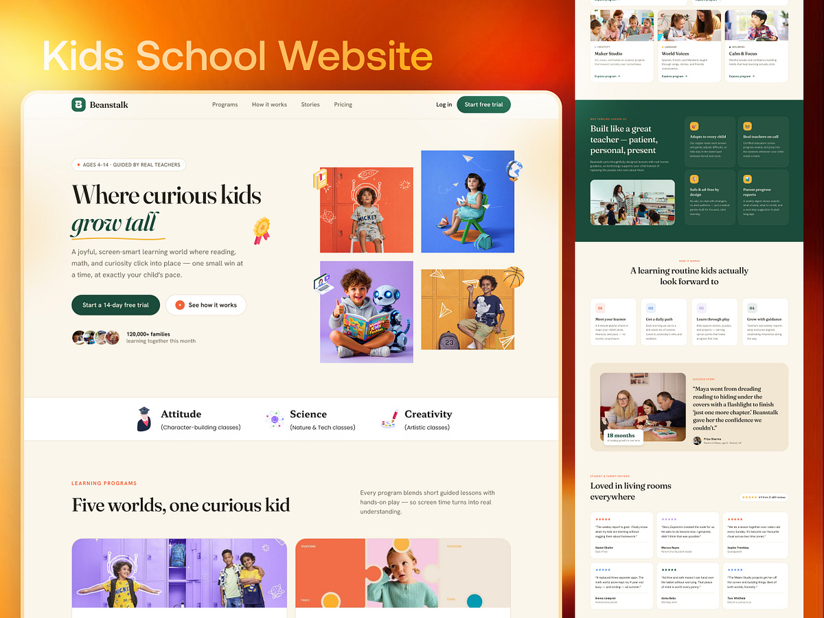 Beanstalk — Kids School Website UI/UX Image 0