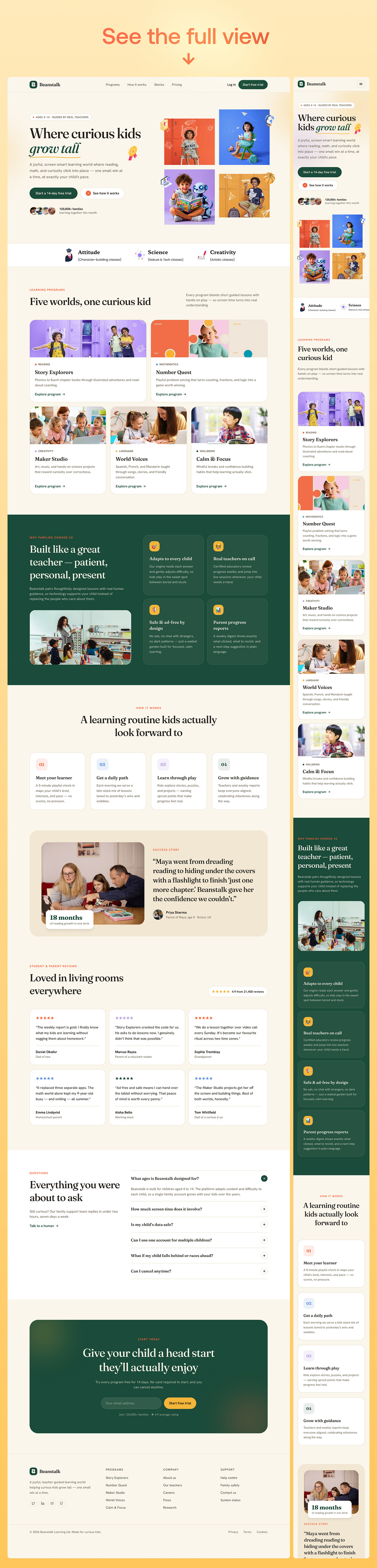 Beanstalk — Kids School Website UI/UX Image 2