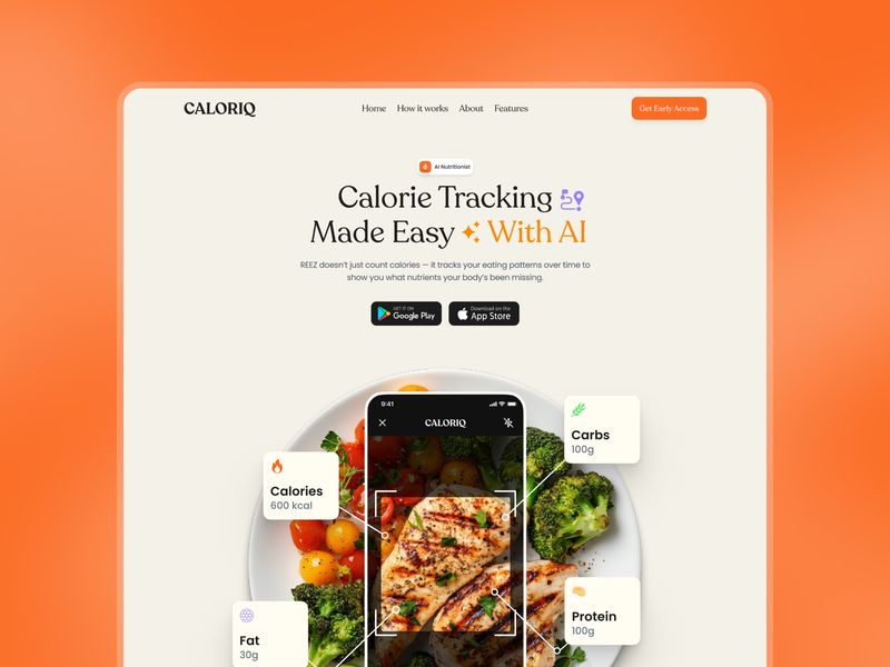 Caloriq - Calorie Tracking Mobile App Landing Page Web Design