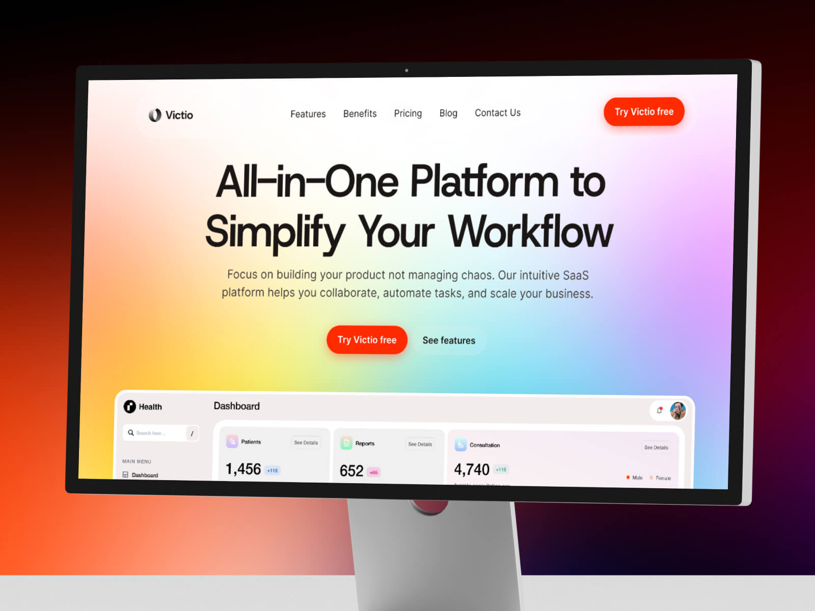 Victio - Free SaaS Landing Page Template | rayso.studio