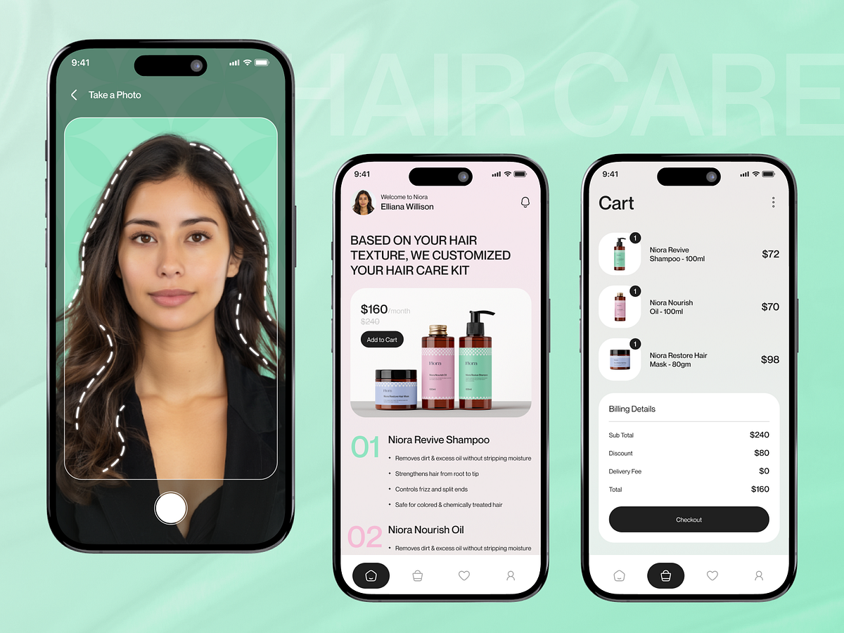 Hair Care Product Shopping App UI Design