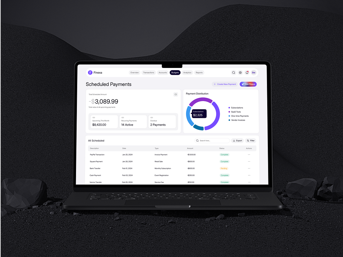 Finexa – Budgets / Scheduled Payments Dashboard Image 2
