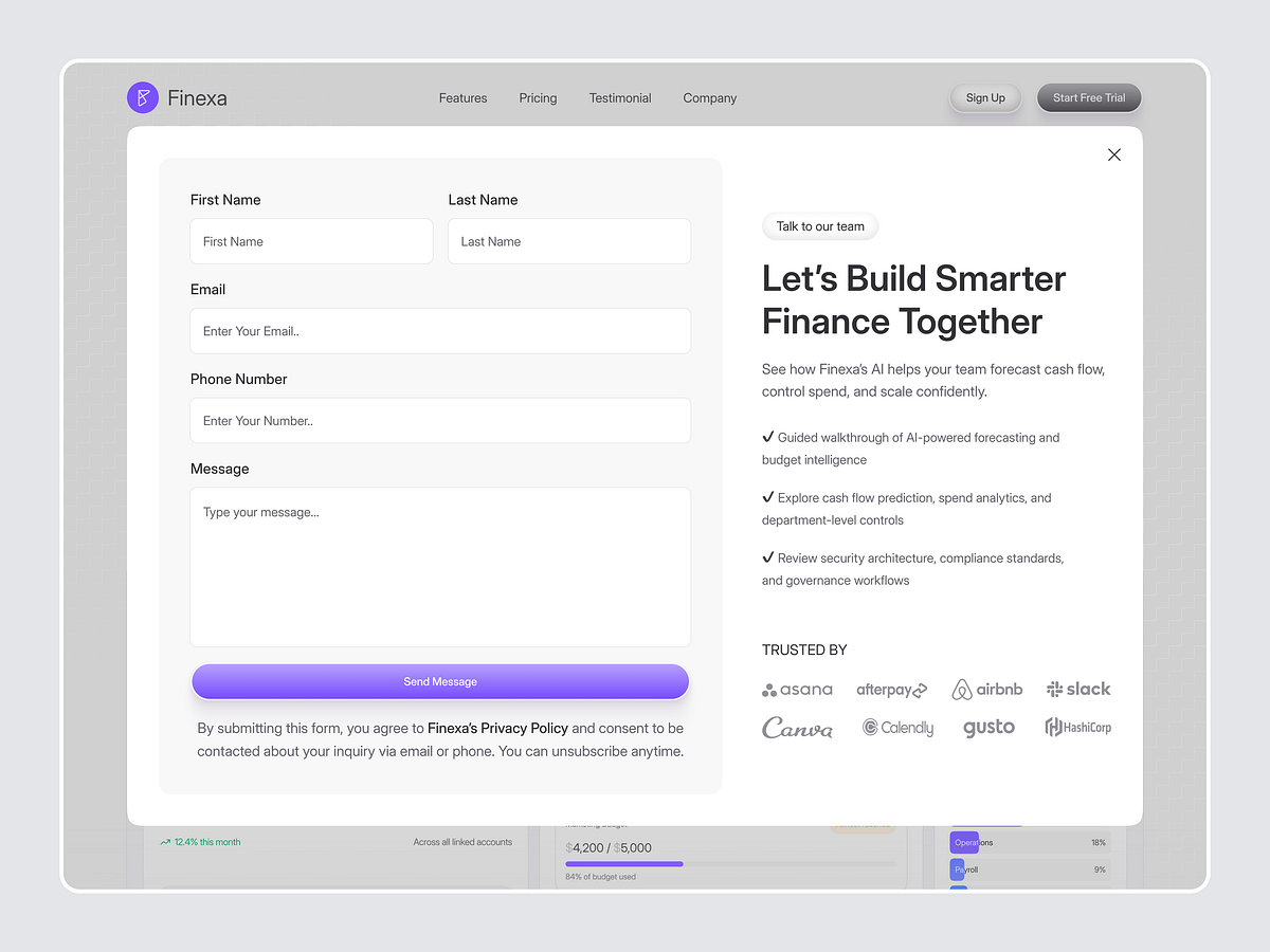 Finexa – Contact Sales Modal Image 0