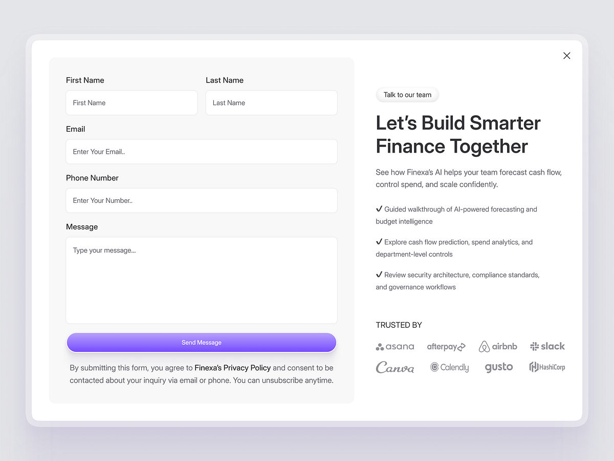 Finexa – Contact Sales Modal Image 2