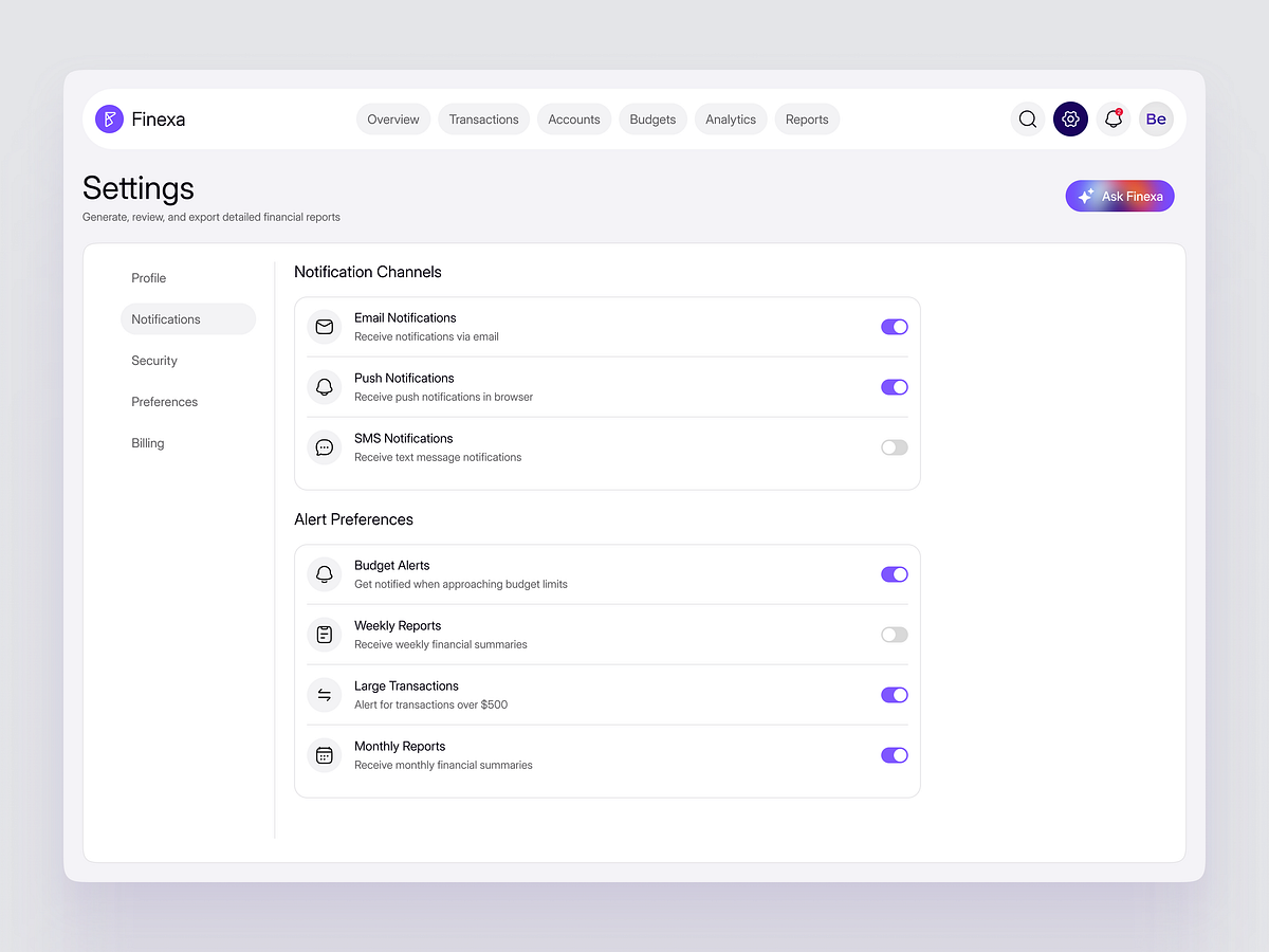 Finexa – Security Settings | Dashboard | SaaS | Web App Image 0