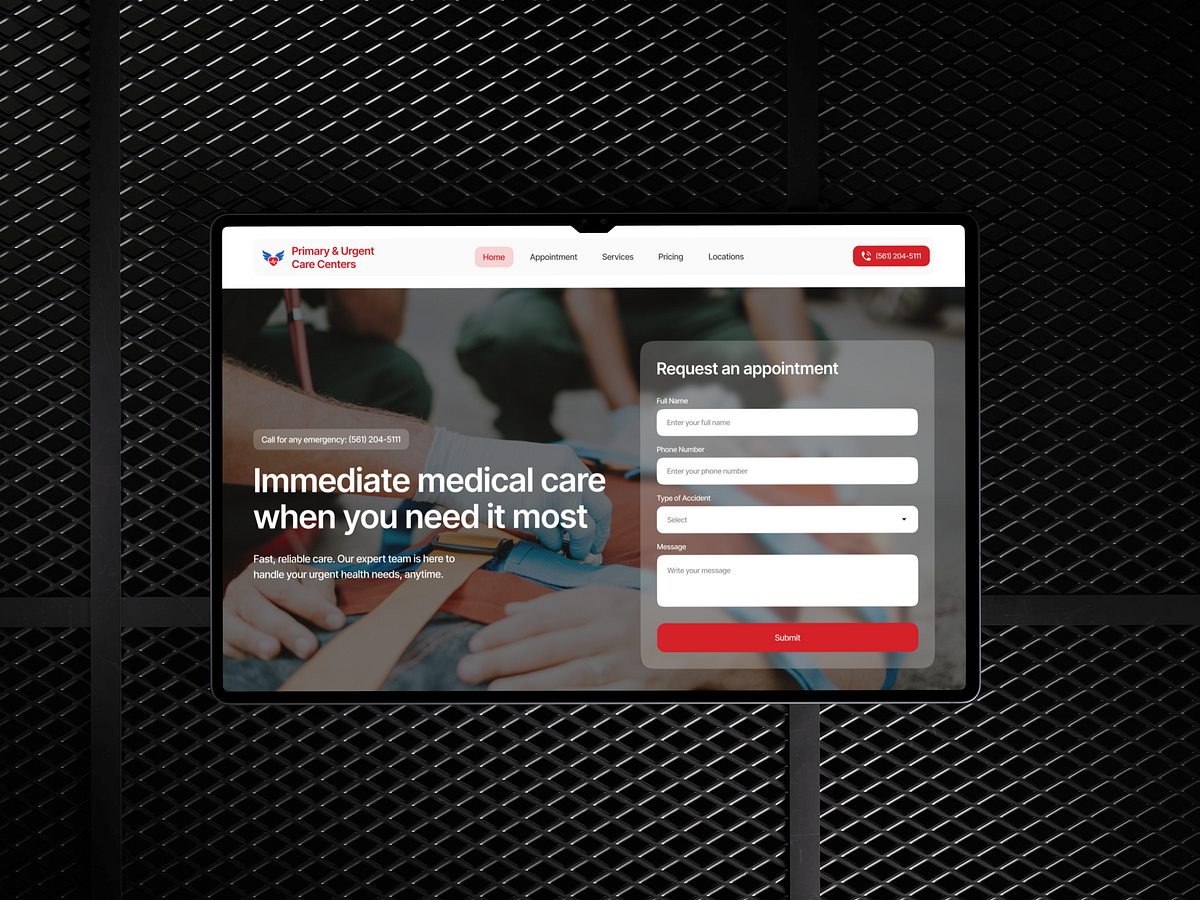 Urgent Care Center Website Redesign – Landing Page Image 1