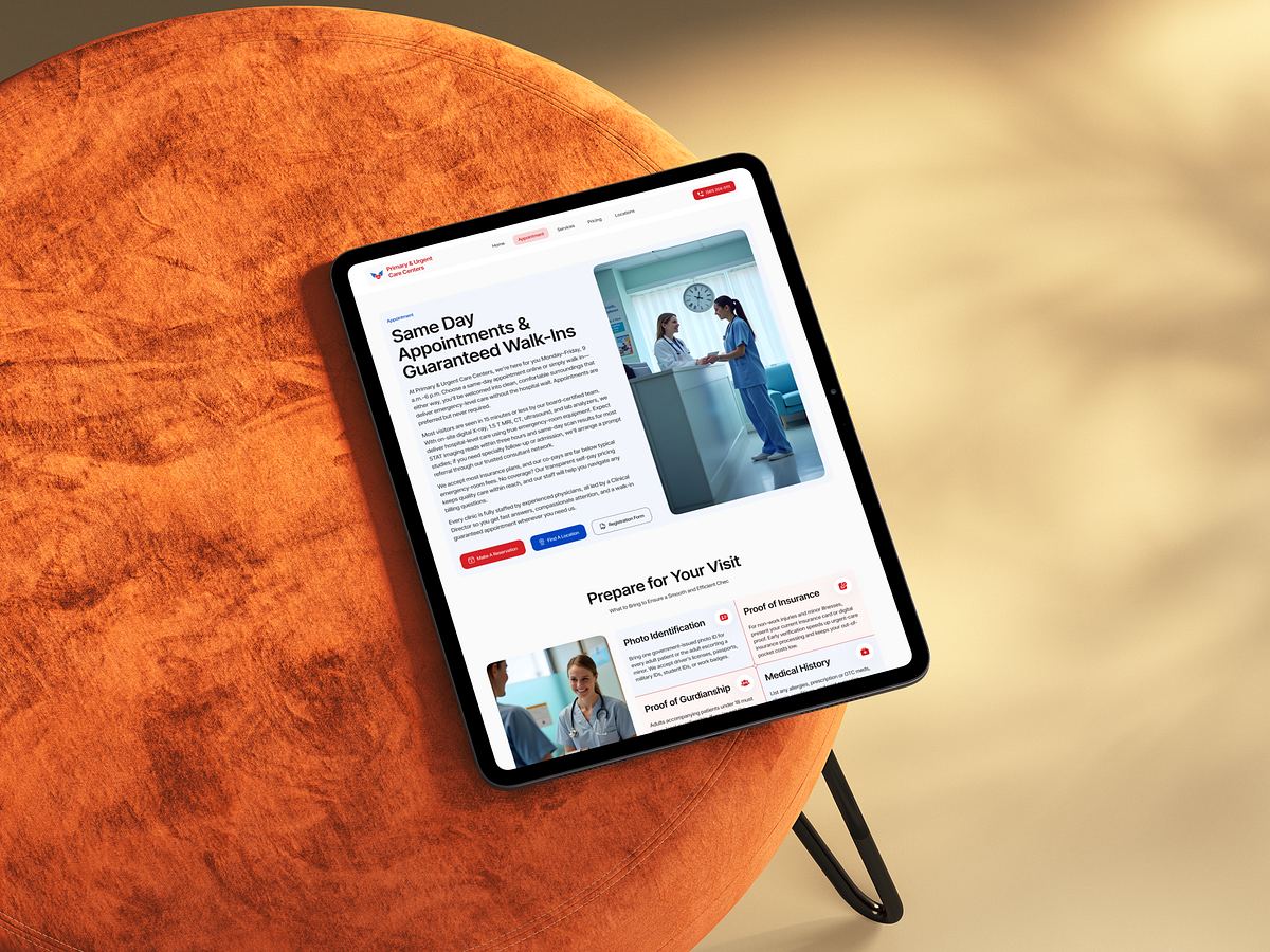 Urgent Care Center Website – Appointment Page Redesign