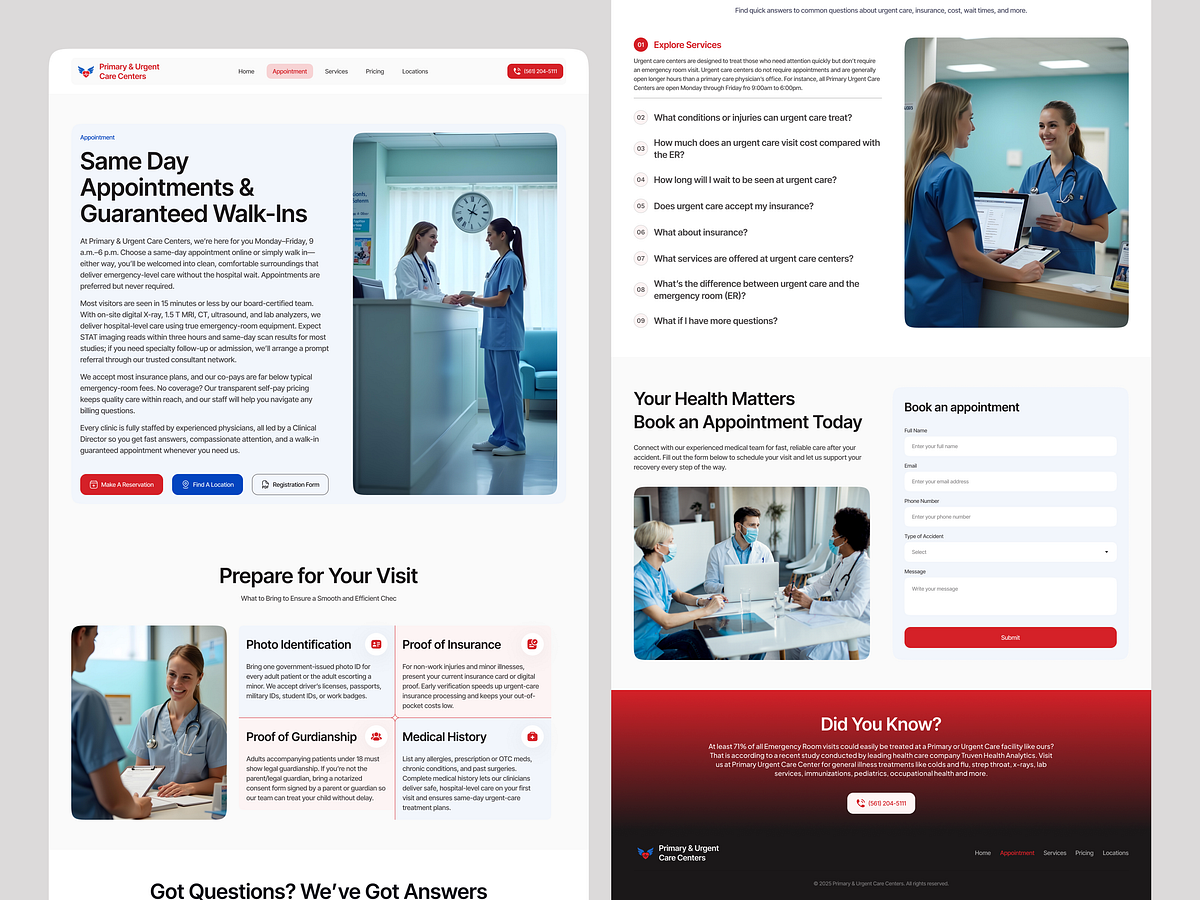 Urgent Care Center Website – Appointment Page Redesign Image 0