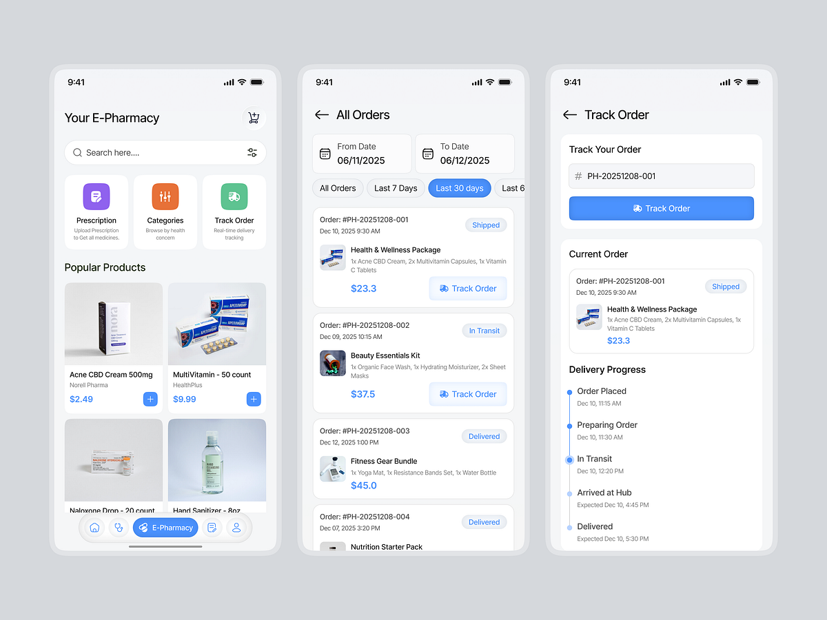Healthcare Mobile App UIUX Design | E-Pharmacy