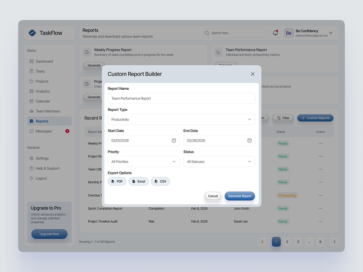 TaskFlow- Reports & Custom Report Builder Dashboard Image 1