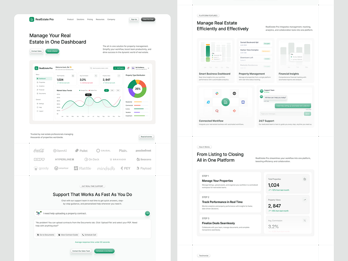 RealEstate Pro — Property Management SaaS Website UI/UX | SaaS