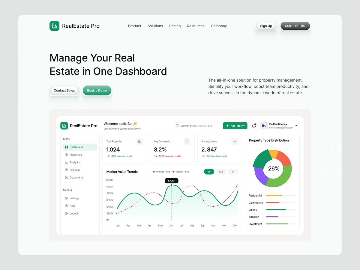 RealEstate Pro — Property Management SaaS Website UI/UX | SaaS Image 0