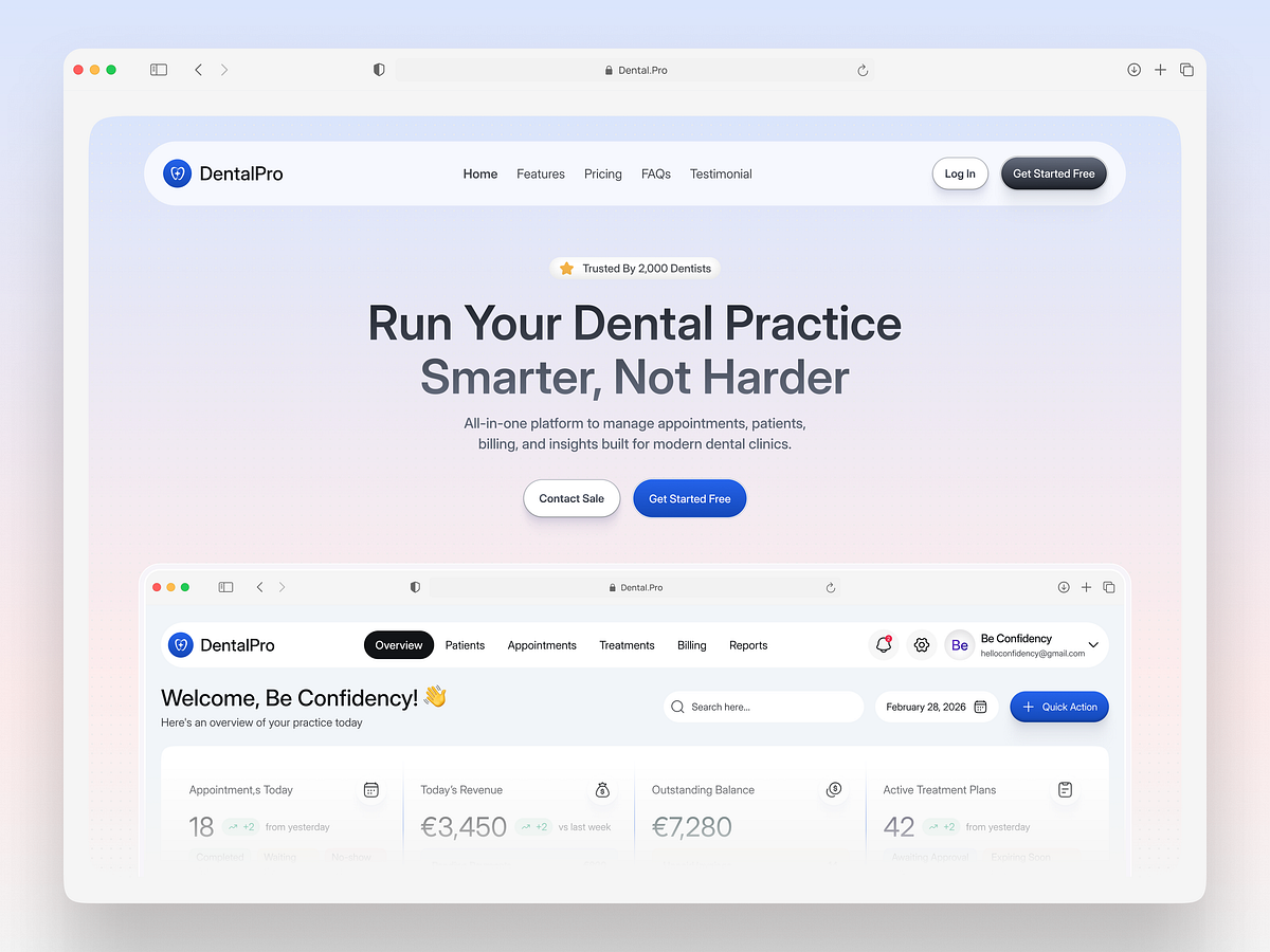 DentalPro — SaaS Landing Page Hero Section