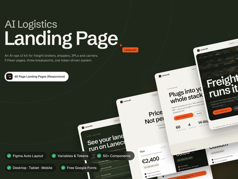 Lanecraft - AI Logistics Landing Page - Landing Page design asset by UI8