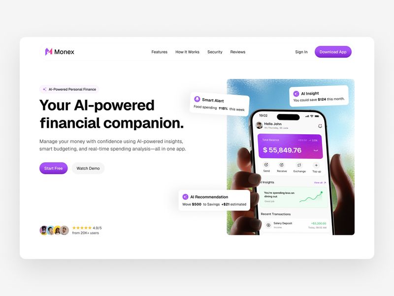 Monex – AI Personal Finance Landing Page