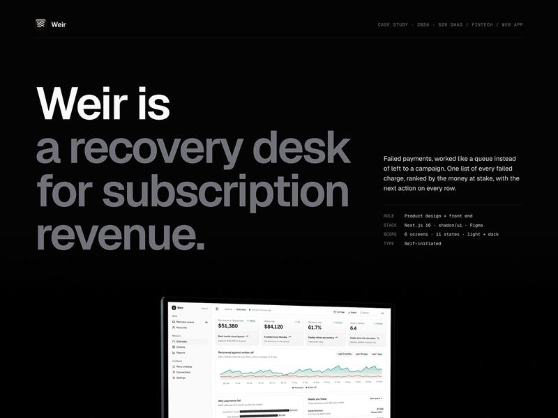 Weir — Revenue Recovery Dashboard for SaaS