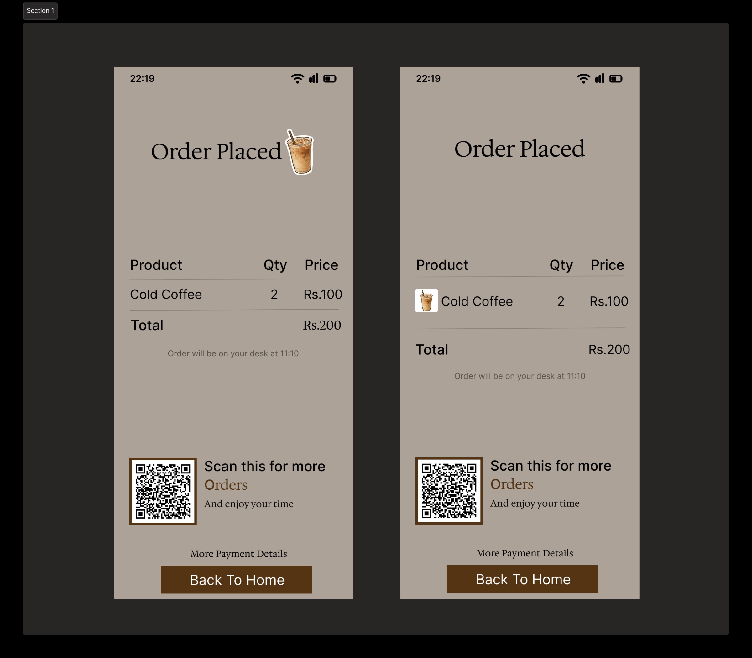 Order Confirmation Screen Exploration