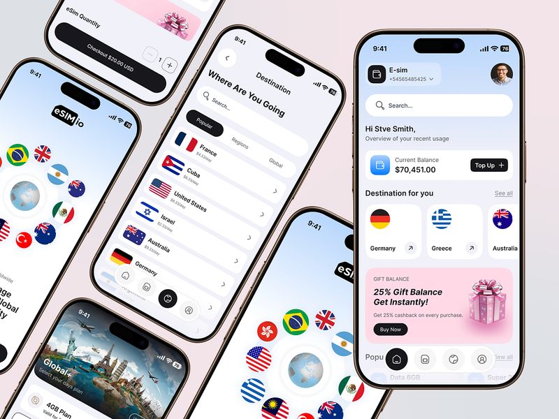 eSIM Mobile App UI UX | Travel Data Plans & Global Connectivity